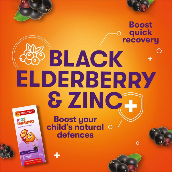 Redoxon® Kids Immuno Black Elderberry & Zinc Oral Liquid - 7 Sachets x 10ml - Image 3