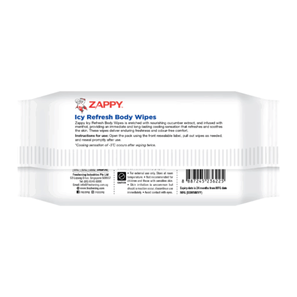 Zappy Icy Refresh Body Wipes 20 Sheets/Pkt (Cucumber & Melon) - Image 2