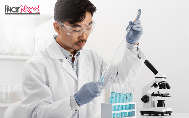 Scientist developing new dermaceutical products in a lab.